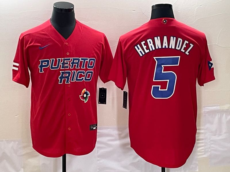 Men 2023 World Cub Puerto Rico #5 Hernandez Red Nike MLB Jersey8->more jerseys->MLB Jersey